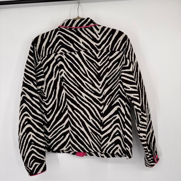 3 Sisisters Zebra Print Jacket  Pink Piping  Buttons Cotton Womens Size Large - Picture 13 of 14